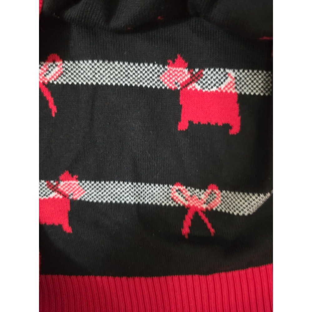 KAREN SCOTT Scotty Dog Bows Crewneck Sweater Red Black Size M Rhinestones Poodle - Picture 6 of 7